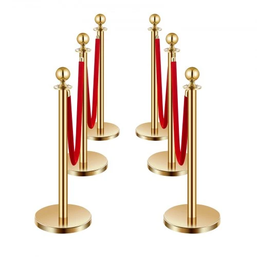 VEVOR Stanchionai ir aksominės virvės, 6 vnt., auksiniai, su raudonomis virvėmis