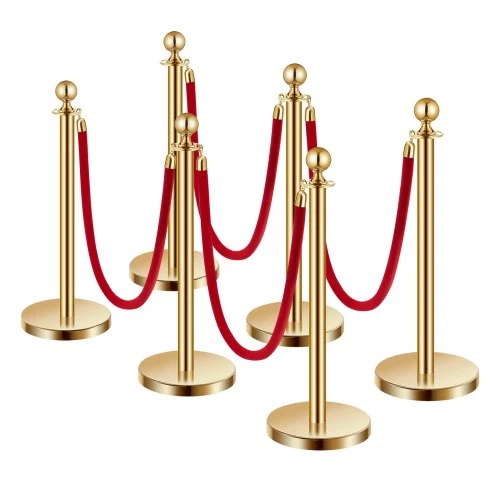 VEVOR Stanchionai ir aksominės virvės, 6 vnt., auksiniai, su raudonomis virvėmis