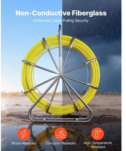 VEVOR Stiklo pluošto kabelio traukimo juosta 152 m, 6,3 mm, su stovu ir fiksavimo mechanizmu