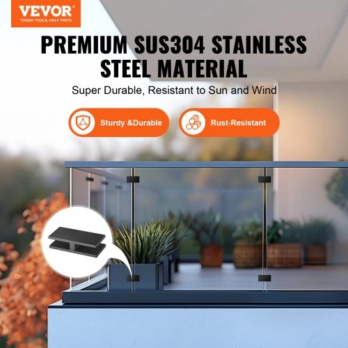 VEVOR Stiklo spaustukas, 4 vnt., nerūdijančio plieno, 8–12 mm stiklui
