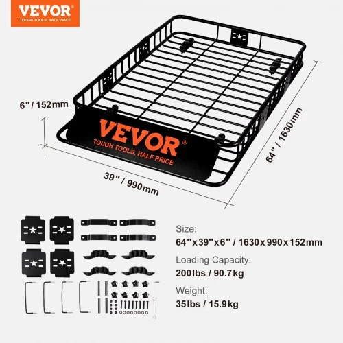 Koduva VEVOR stogo bagažinė, 162,6 x 99,1 x 15,2 cm, su prailginimu, plieninė, 90,7kg
