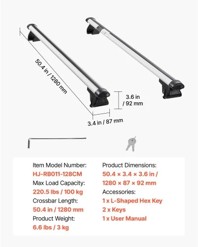 VEVOR Stogo bagažinės skersiniai, 100 kg, universalus tvirtinimas prie paaukštintų stogo bėgelių, 220-1060 mm