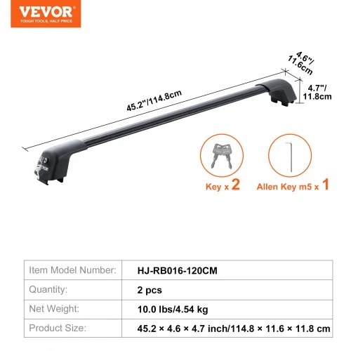 VEVOR Stogo bagažinės skersiniai HJ-RB016-120CM, iki 120,9 cm, 2 vnt.