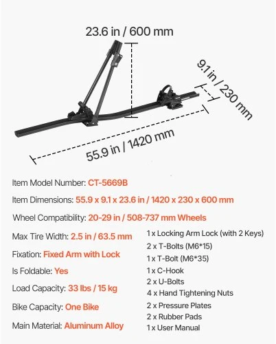 VEVOR Stogo dviračių laikiklis, 15 kg, 1 dviračiui, juodas