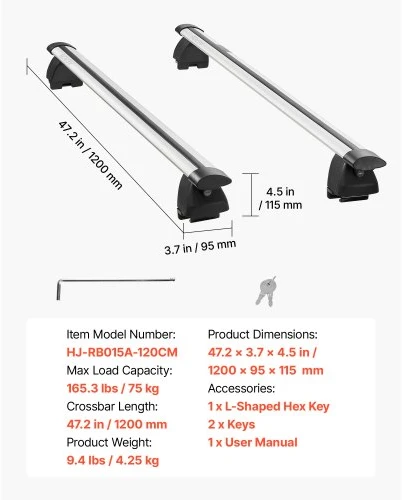 VEVOR Stogo skersiniai HJ-RB015A-120CM, 75 kg, aliuminis