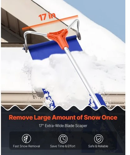 VEVOR Stogo sniego grėblys, 27 cm aliuminio ašmenys, reguliuojamas 1,25–5,24 m