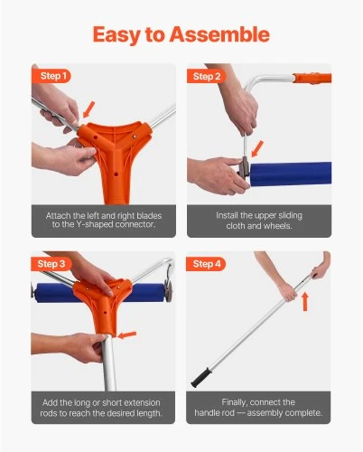 VEVOR Stogo sniego grėblys, 27 cm aliuminio ašmenys, reguliuojamas 1,25–5,24 m