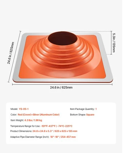 VEVOR Stogo vamzdžio sandarinimo įvorė, skirta 10"–18" skersmens vamzdžiams