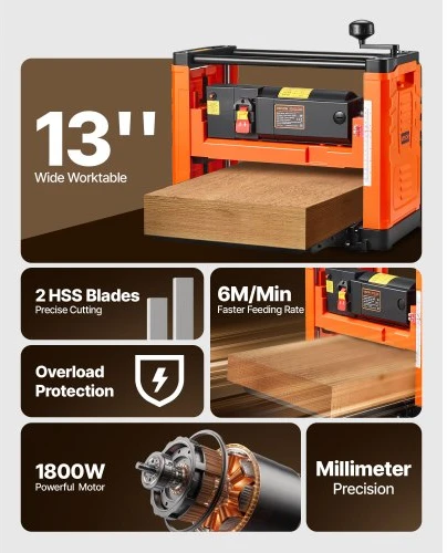 VEVOR Storio oblius, 330 mm, 1800W, 23500 RPM, dviejų peilių, su apsauga nuo perkrovos