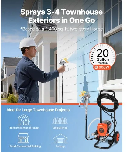 Koduva VEVOR stovinis beorio dažų purkštuvas, 900 W, 3300 PSI, su vežimėliu