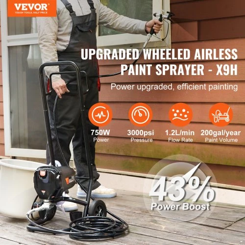 Koduva VEVOR stovinis beorisis dažų purkštuvas su vežimėliu, 750 W, 3000 psi