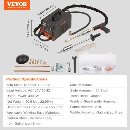 Koduva VEVOR stud weldingo įrankių rinkinys įlenkimų remontui, PL-80M, 3000 W