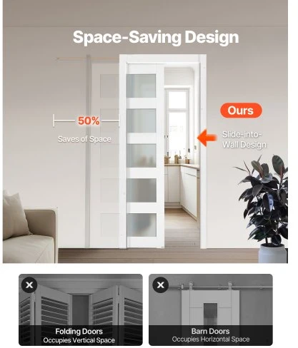 Koduva VEVOR stumdomos durys su matinio stiklo intarpais, 915 x 2035 mm, baltos