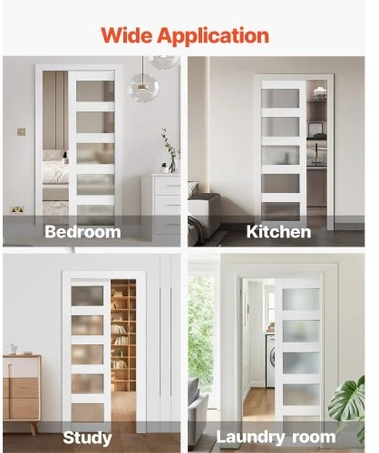 Koduva VEVOR stumdomos durys su matinio stiklo intarpais, 915 x 2035 mm, baltos