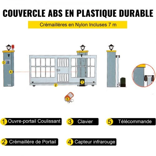 VEVOR Stumdomų vartų automatika, 1800 kg, 7 m, su 4 nuotolinio valdymo pultais ir programėle