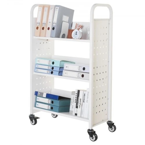 Koduva VEVOR stumiamas knygų vežimėlis, 150 kg, 77 x 38 x 122 cm, vienpusis, baltas