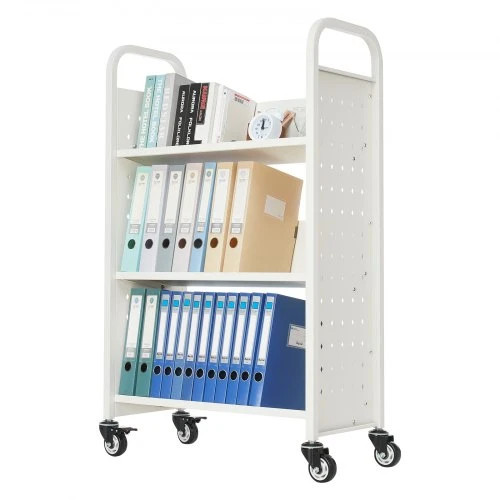 Koduva VEVOR stumiamas knygų vežimėlis, 150 kg, 77 x 38 x 122 cm, vienpusis, baltas