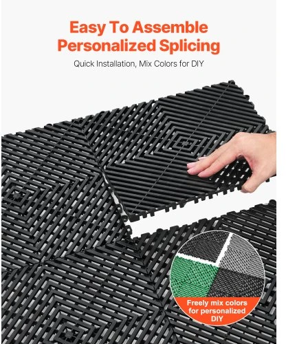 VEVOR Sujungiami drenažo kilimėliai, 12 vnt., 12 x 12 col., juodi