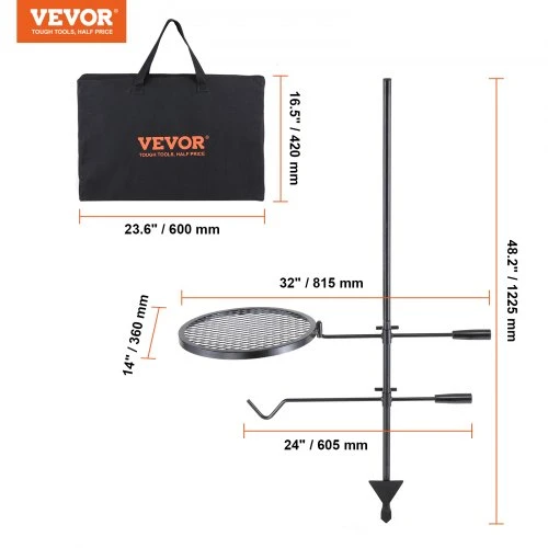 VEVOR Sukamas laužo grilis, plienas, 81,5 x 36 x 122,5 cm
