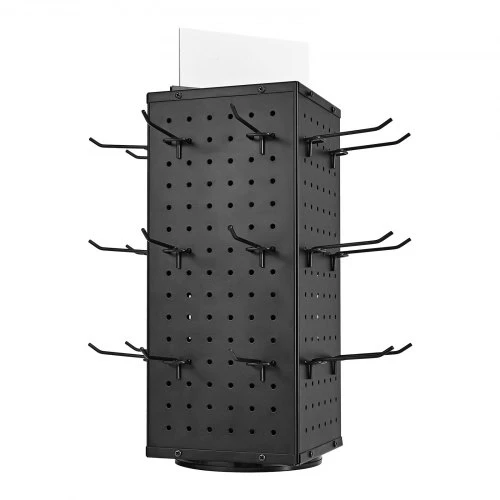 Koduva VEVOR sukamasis pegboard stovas, 18,8 x 18,8 x 42,6 cm, 4 pusių, 24 kabliukai, juodas