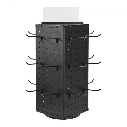 Koduva VEVOR sukamasis pegboard stovas, 18,8 x 18,8 x 42,6 cm, 4 pusių, 24 kabliukai, juodas