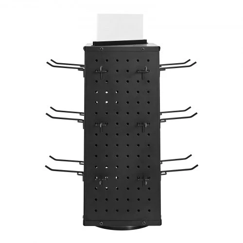 Koduva VEVOR sukamasis pegboard stovas, 18,8 x 18,8 x 42,6 cm, 4 pusių, 24 kabliukai, juodas