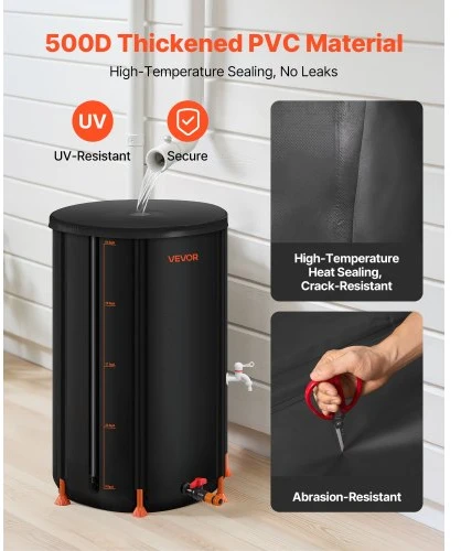 VEVOR Sulankstoma lietaus statinė, 250 l, 500D PVC, juoda
