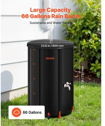 VEVOR Sulankstoma lietaus statinė, 250 l, 500D PVC, juoda
