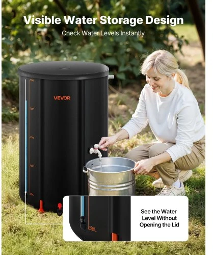 VEVOR Sulankstoma lietaus statinė, 250 l, 500D PVC, juoda