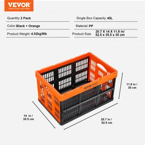 Koduva VEVOR sulankstoma plastikinė laikymo dėžė, 45 l, 3 vnt., su rankenomis