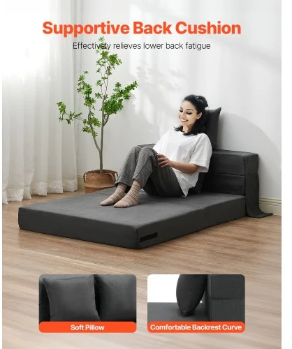 VEVOR Sulankstoma sofa-lova, tamsiai pilka, 195 x 100,5 x 15 cm