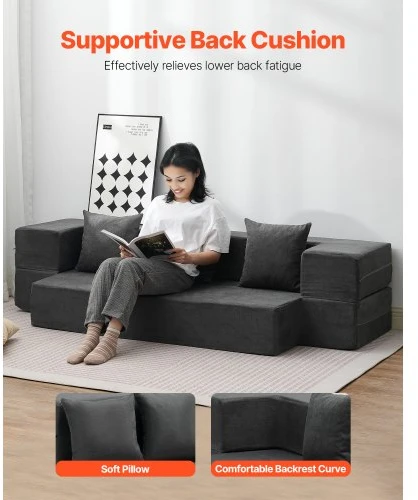 VEVOR Sulankstoma sofa-lova, tamsiai pilka, Twin, ZDSFD-5