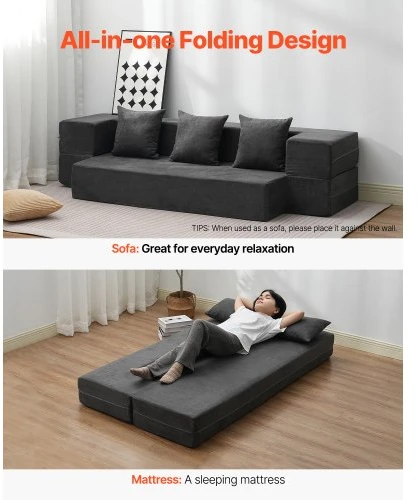 VEVOR Sulankstoma sofa-lova, tamsiai pilka, Twin, ZDSFD-5