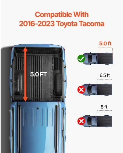 VEVOR Sulankstomas 3 dalių sunkvežimio kėbulo uždangalas Toyota Tacoma 2016–2023, 5 pėdų lovai, juodas