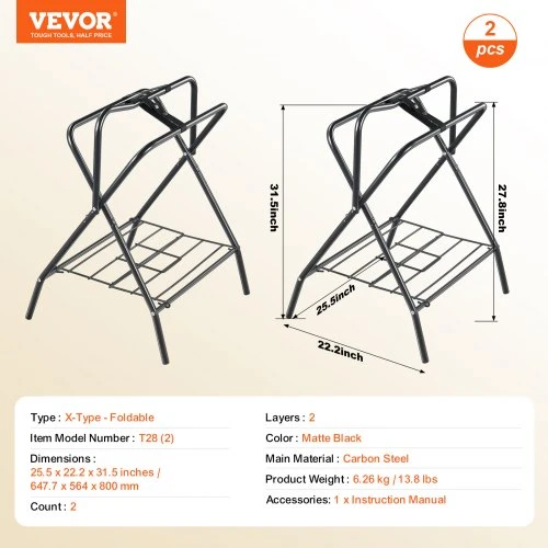 Koduva VEVOR sulankstomas balno stovas, 2 vnt., 28 x 19 x 37,5 in, juodas