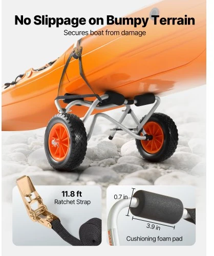 VEVOR Sulankstomas kajakų vežimėlis, 113,4kg keliamoji galia, 25,4 cm vientisi guminiai ratai, 1 diržas
