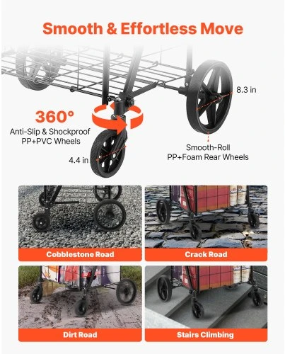 Koduva VEVOR sulankstomas pirkinių vežimėlis, dvigubas krepšys, 360° pasukami ratai, iki 50 kg