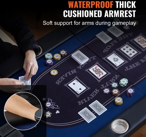 VEVOR Sulankstomas pokerio stalas 10 žaidėjų, 84 col. ovalus, su paminkštintais kraštais ir nerūdijančio plieno puodelių laikikliais
