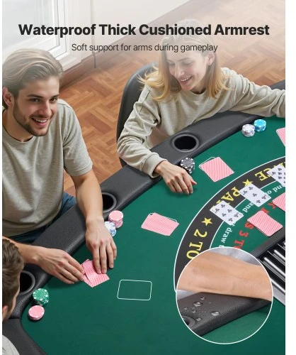 VEVOR Sulankstomas pokerio stalas, 7 žaidėjų, 1828,8 mm, su paminkštintais kraštais ir puodelių laikikliais