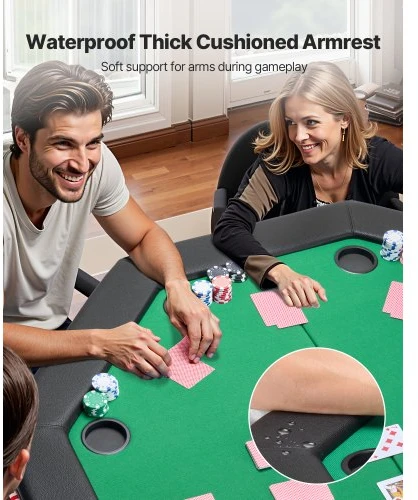 VEVOR Sulankstomas pokerio stalas, 8 žaidėjams, 1220 mm, su paminkštintais kraštais ir puodelių laikikliais