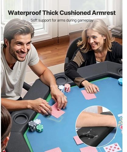 VEVOR Sulankstomas pokerio stalas, 8 žaidėjams, 1220 mm, šešiakampis, su paminkštintais kraštais ir puodelių laikikliais