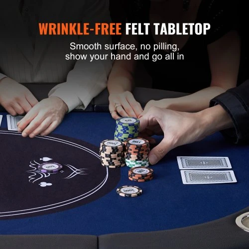 VEVOR Sulankstomas pokerio stalas 8 žaidėjams, ovalus 1830 mm, su paminkštintais kraštais ir nerūdijančio plieno puodelių laikikliais