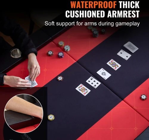 VEVOR Sulankstomas pokerio stalas 10 žaidėjų, 228,6 cm, su paminkštintais kraštais ir nerūdijančio plieno puodelių laikikliais