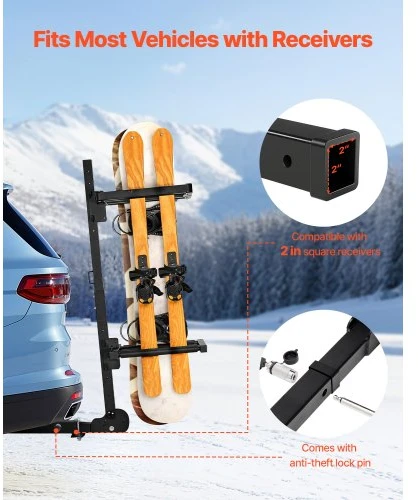 VEVOR Sulankstomas prie automobilio tvirtinamas slidžių ir snieglenčių laikiklis RN-2101, 50 mm
