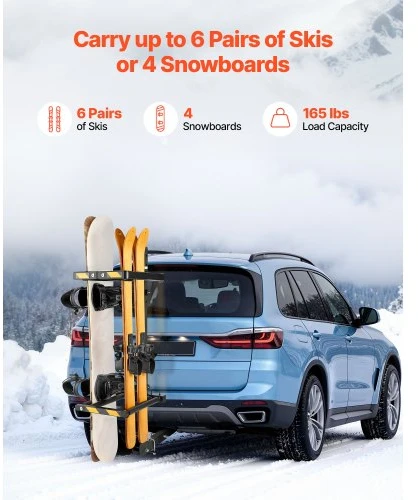 VEVOR Sulankstomas prie automobilio tvirtinamas slidžių ir snieglenčių laikiklis RN-2101, 50 mm