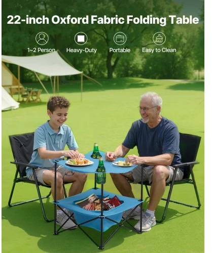 Koduva VEVOR sulankstomas stovyklavimo stalas, nešiojamas pikniko stalas, mėlynas, su 4 puodelių laikikliais ir krepšiu