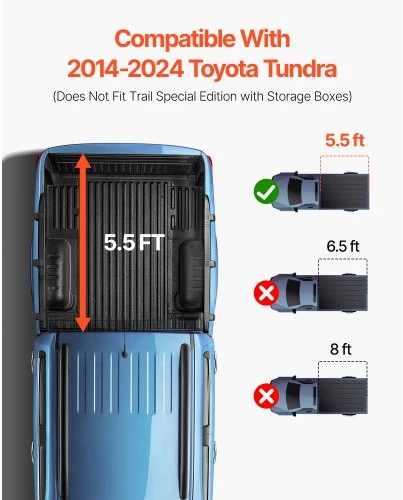 VEVOR Sulankstomas sunkvežimio kėbulo dangtis, skirtas 2014–2024 Toyota Tundra, 5.5 pėd. (67") trumpai lovai, juodas
