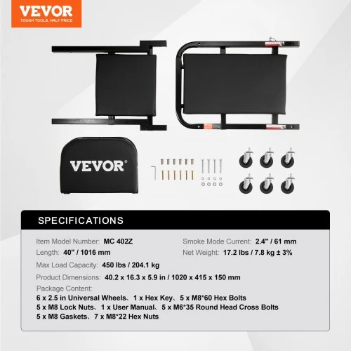 VEVOR Sulankstomas Z formos garažo mechaniko vežimėlis-lengvoji kėdė, 101,6 cm, 204,1kg