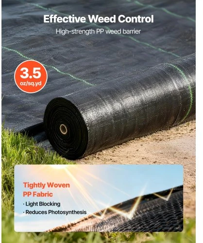 Koduva VEVOR sunki weed barrier audinys, 13 x 115 ft, 3,5 oz, juodas