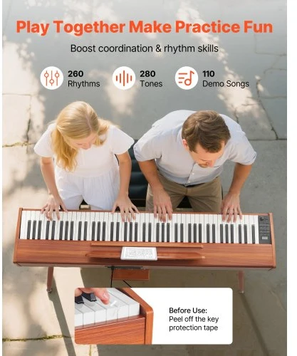 VEVOR Sunkiai pasveriamas skaitmeninis pianinas, 88 klavišai, medžio spalvos